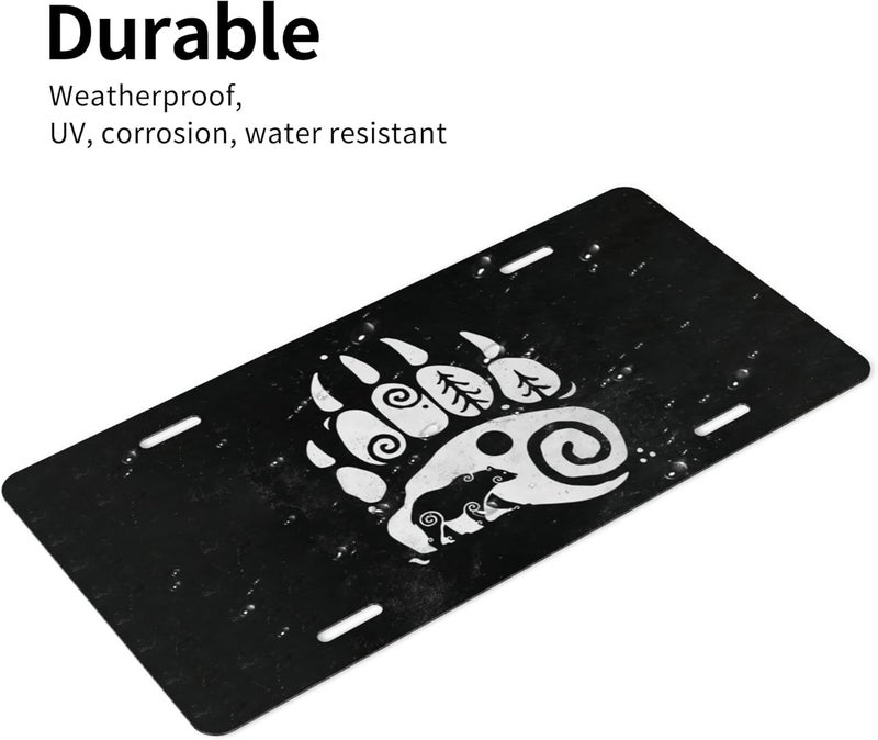 CTVSLFU Front License Plate Cover – Aluminum Metal Car Accessory, Rust-Proof Novelty Vanity Tag Decor for Men & Women, 6x12 with 4 Holes - Black White Bear Paw 014 - Image 3